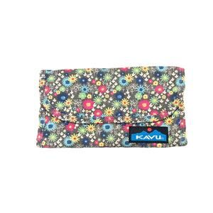 KAVU Wallet Canvas Tri-Fold Clutch Travel Organizer Snap Closure Gray Teal Pink